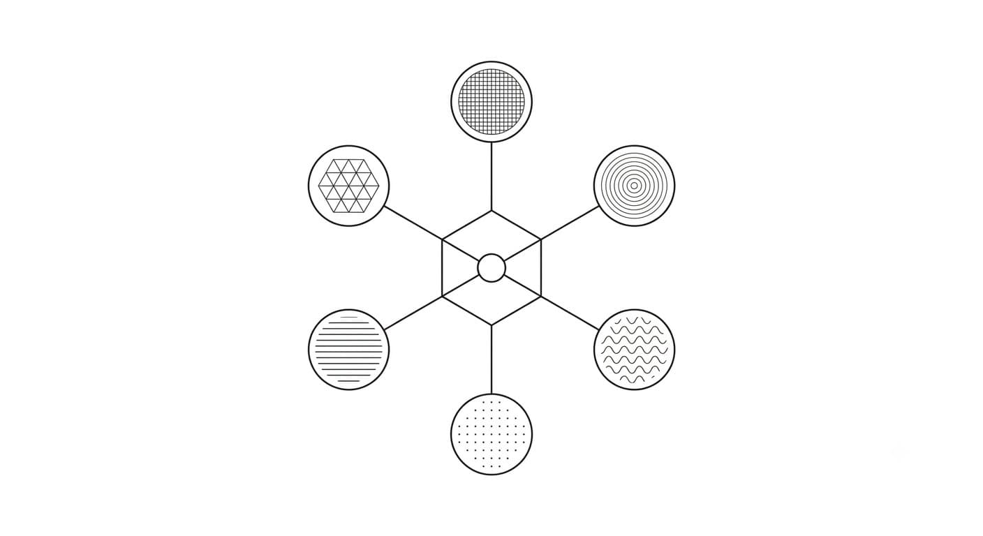Schematic of a central hub connected to six specialized tool nodes