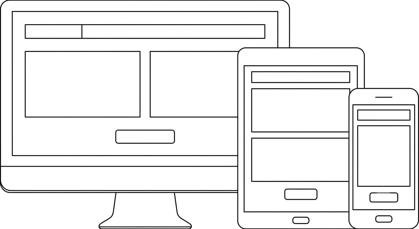 Wireframes of a desktop, tablet, and phone interface